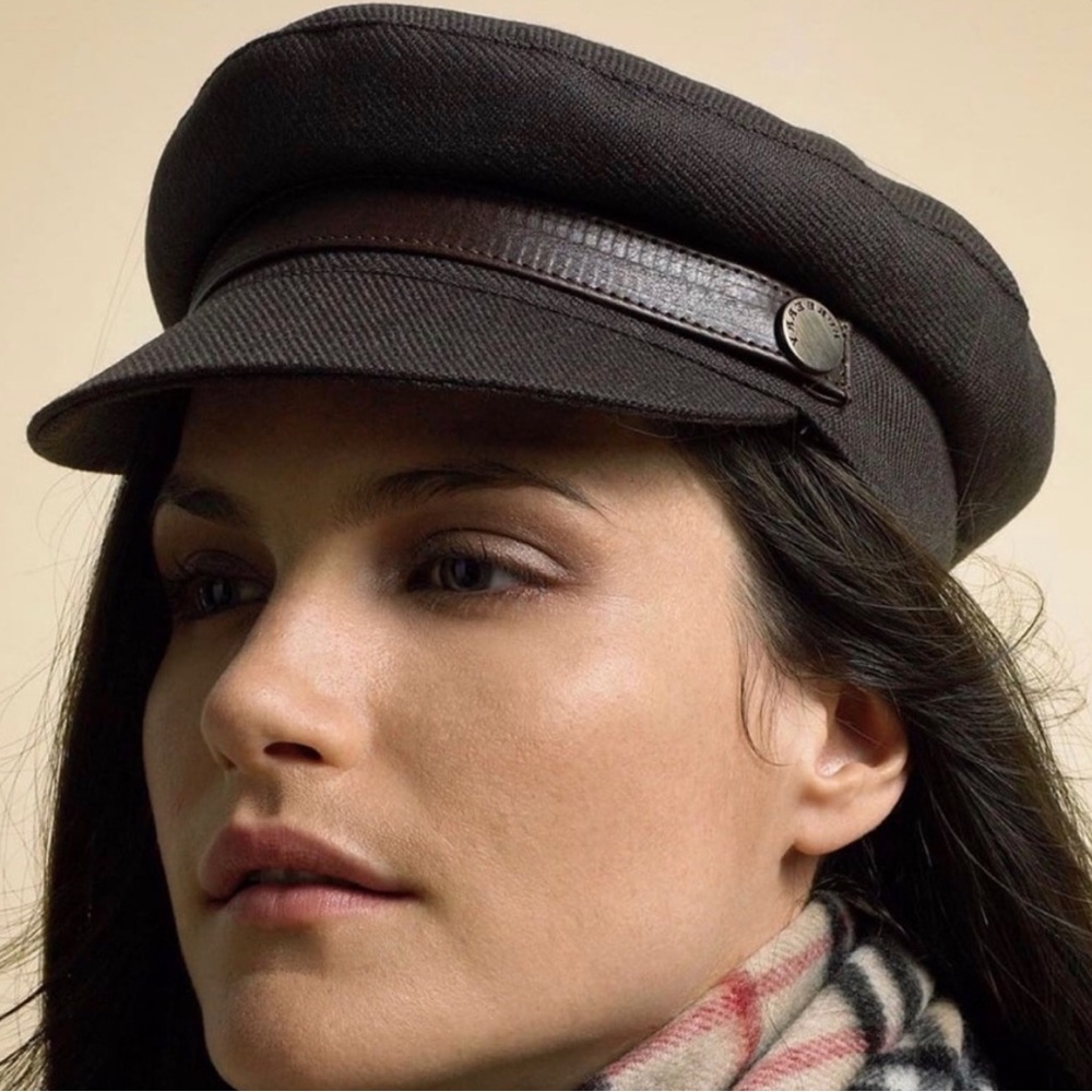 Burberry Newsboy Wool Cap w/Leather Trim